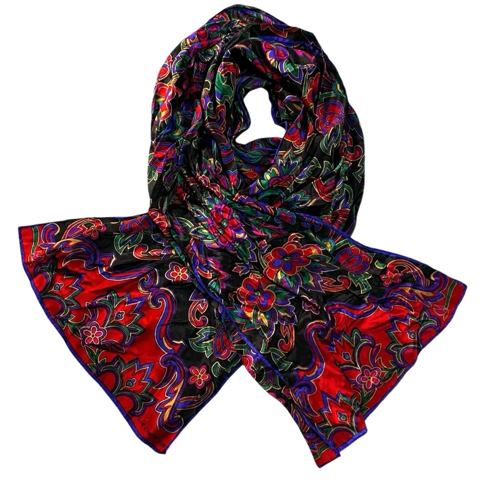 LIZ CLAIBORNE Colorful Vibrant Floral Silk Scarf 52” x 10”